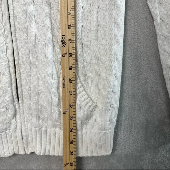 Vtg Ralph Lauren Cable Knit Full Zip Hoodie Sweater Womens XL White Preppy READ - Picture 7 of 13